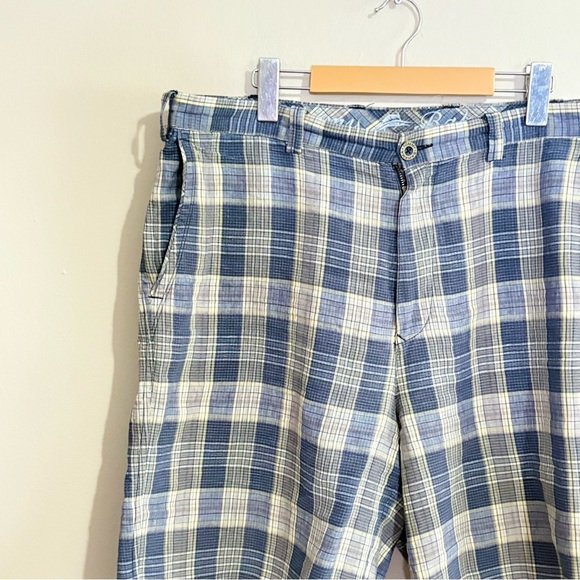 Vintage Tommy Bahama Blue Plaid Flat Front Shorts 75% Linen 25% Silk - Picture 4 of 15
